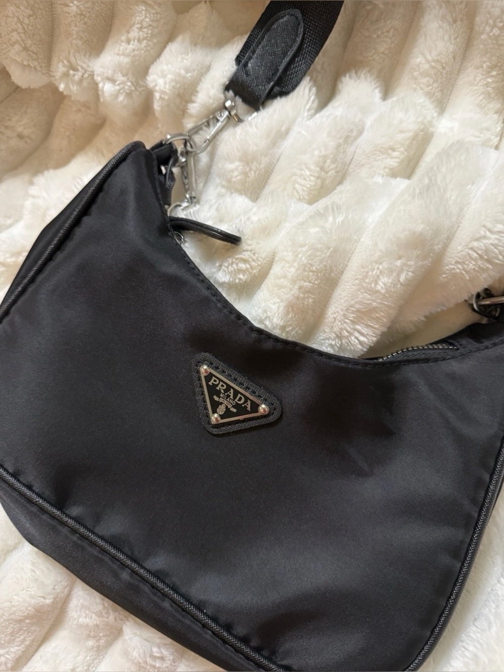 Prada Black Nylon Shoulder Hobo with Silver-Tone Logo - Picture 2 of 5
